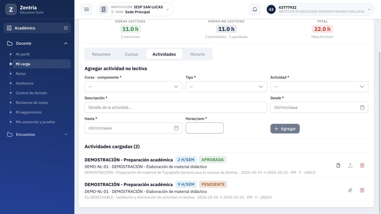 Después de Cancelar permanecen las dos actividades y el total de 22.0 h.