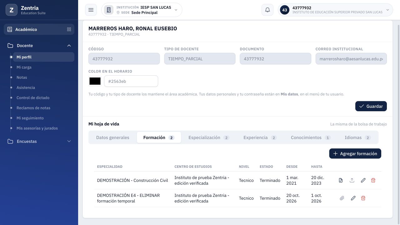 La fila temporal se guardó con inicio 20 de octubre y fin 1 de octubre de 2026; el registro anterior conserva sus fechas correctas.