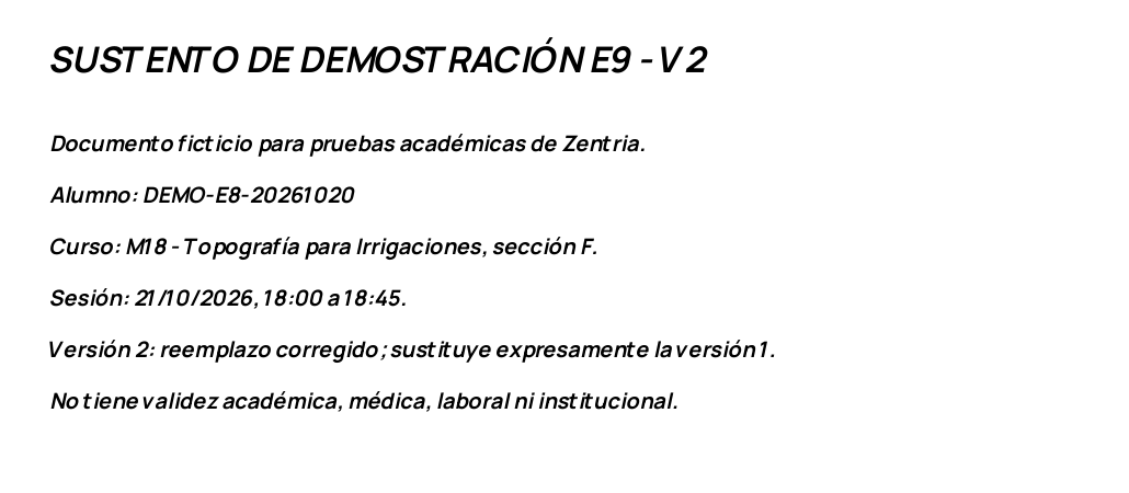 Render del PDF V2 descargado: texto de reemplazo explícito y datos ficticios del caso.