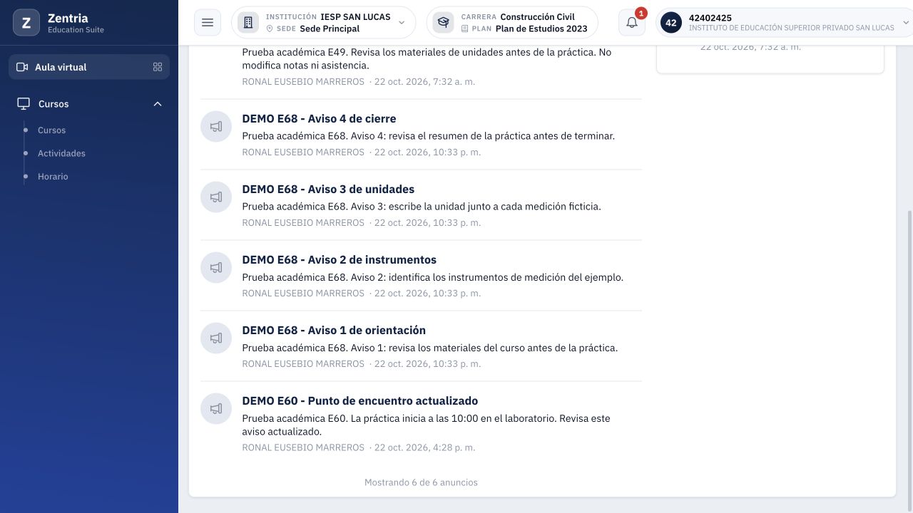 Después de ampliar: E60 conserva el mensaje actualizado y el contador muestra seis de seis.