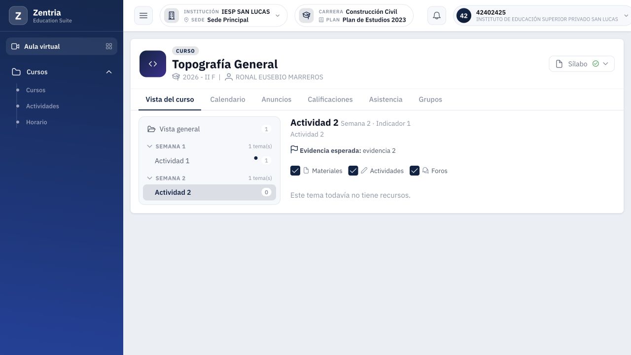 Actividad 2 de Semana 2: coincidencia de tema y evidencia esperada, aunque todavía no tiene recursos.