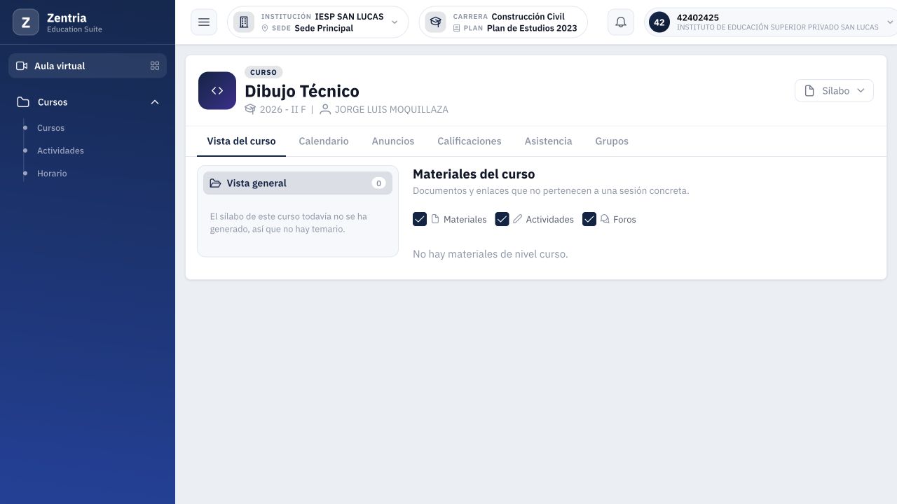 Dibujo Técnico accesible, con aviso de sílabo pendiente y sin temario ni materiales generales.