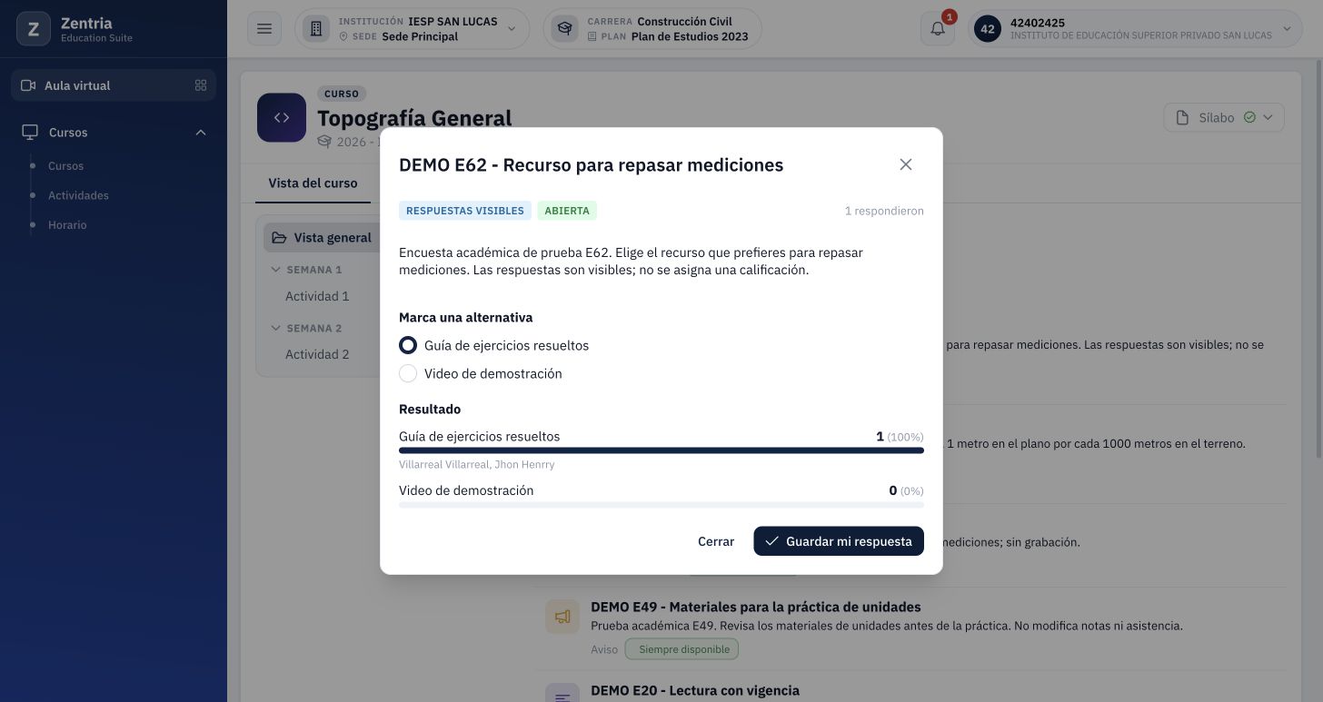 Respuesta inicial guardada: guía con un voto y nombre visible del alumno.
