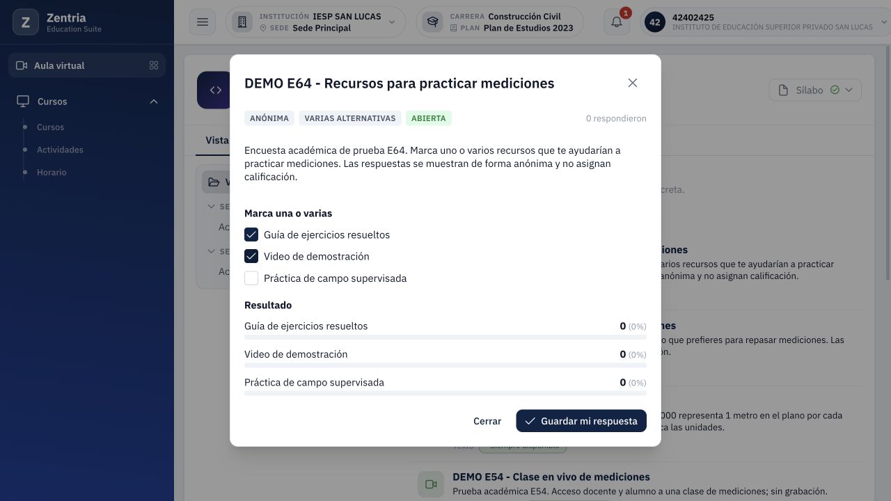 Guía y video preparados antes de guardar: dos casillas marcadas mientras los resultados todavía están en cero.