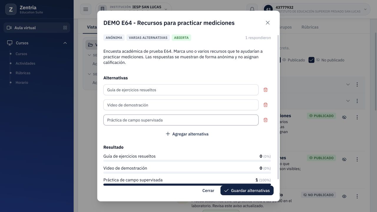Contraste desde docente: mismos conteos y resultado sin nombres después de recargar.