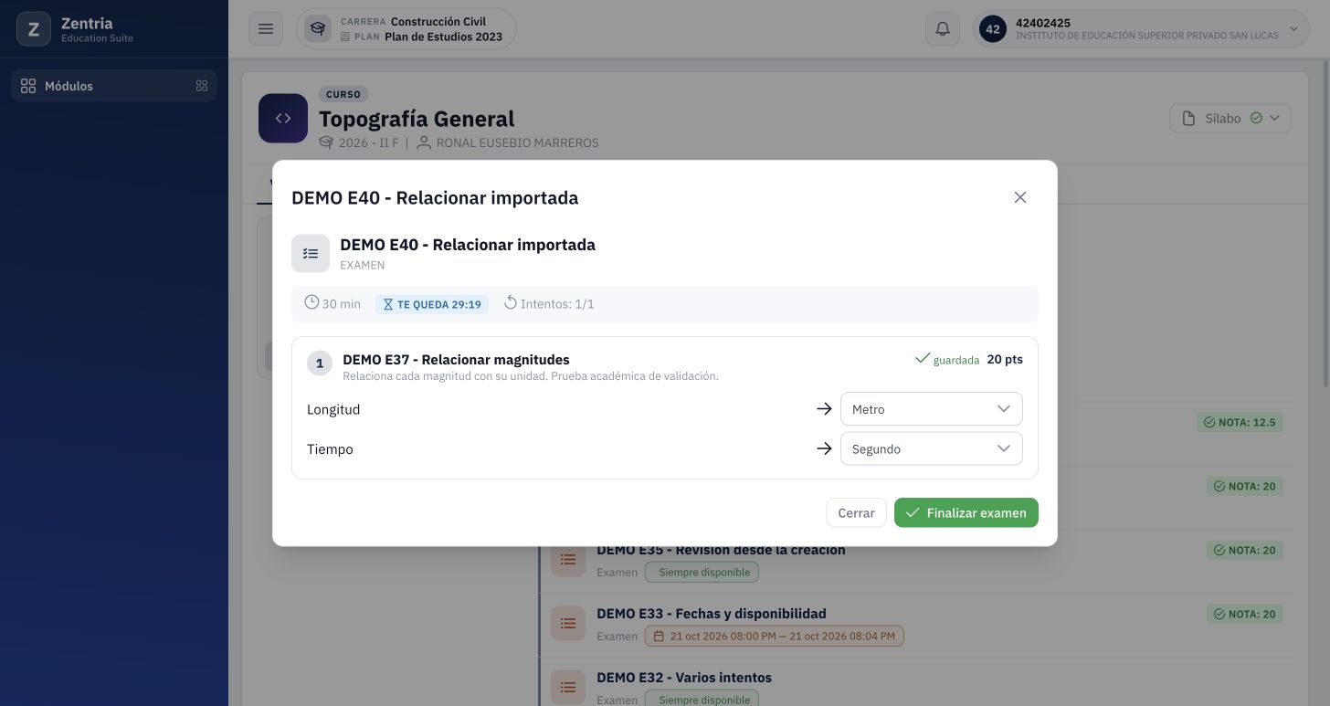 Intento E40 en curso: Longitud-Metro y Tiempo-Segundo elegidos, confirmación guardada y máximo veinte.
