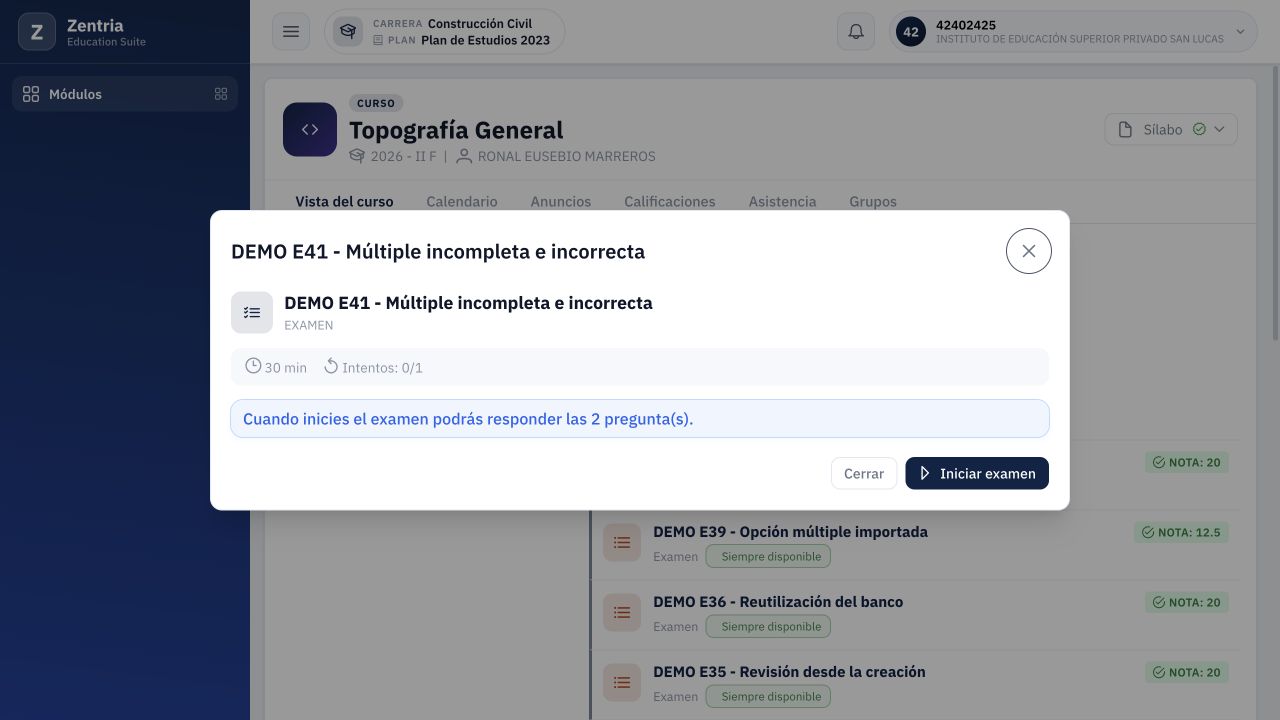 E41 antes de iniciar: treinta minutos, cero de un intento y dos preguntas.