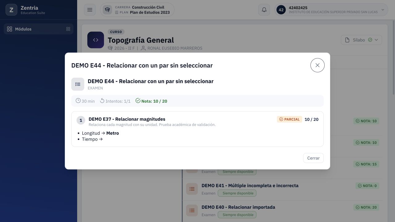 E44 reabierto: diez sobre veinte, parcial, Longitud–Metro y Tiempo sin texto después de la flecha.