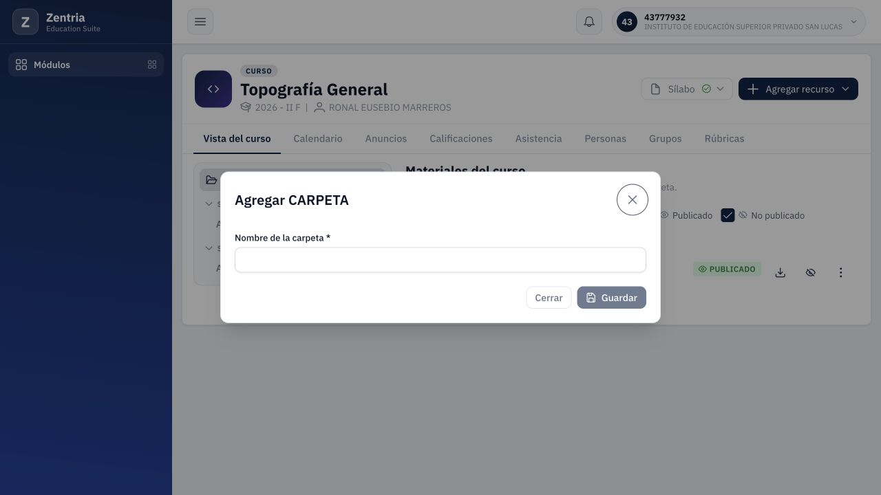 Formulario de carpeta vacío: Guardar está deshabilitado mientras falta el nombre.