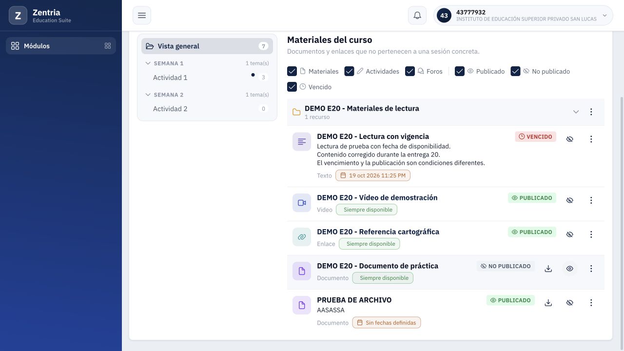PDF de práctica despublicado: conserva su registro y cambia a No publicado; los otros materiales mantienen sus estados.