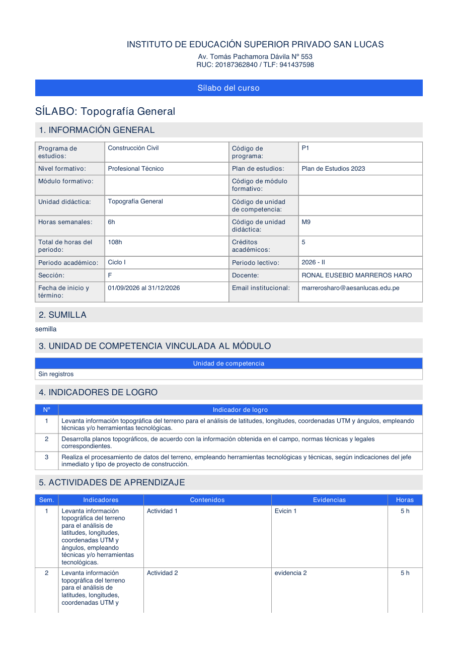 Primera página real del PDF descargado: identificación del curso, indicadores y actividades de aprendizaje.