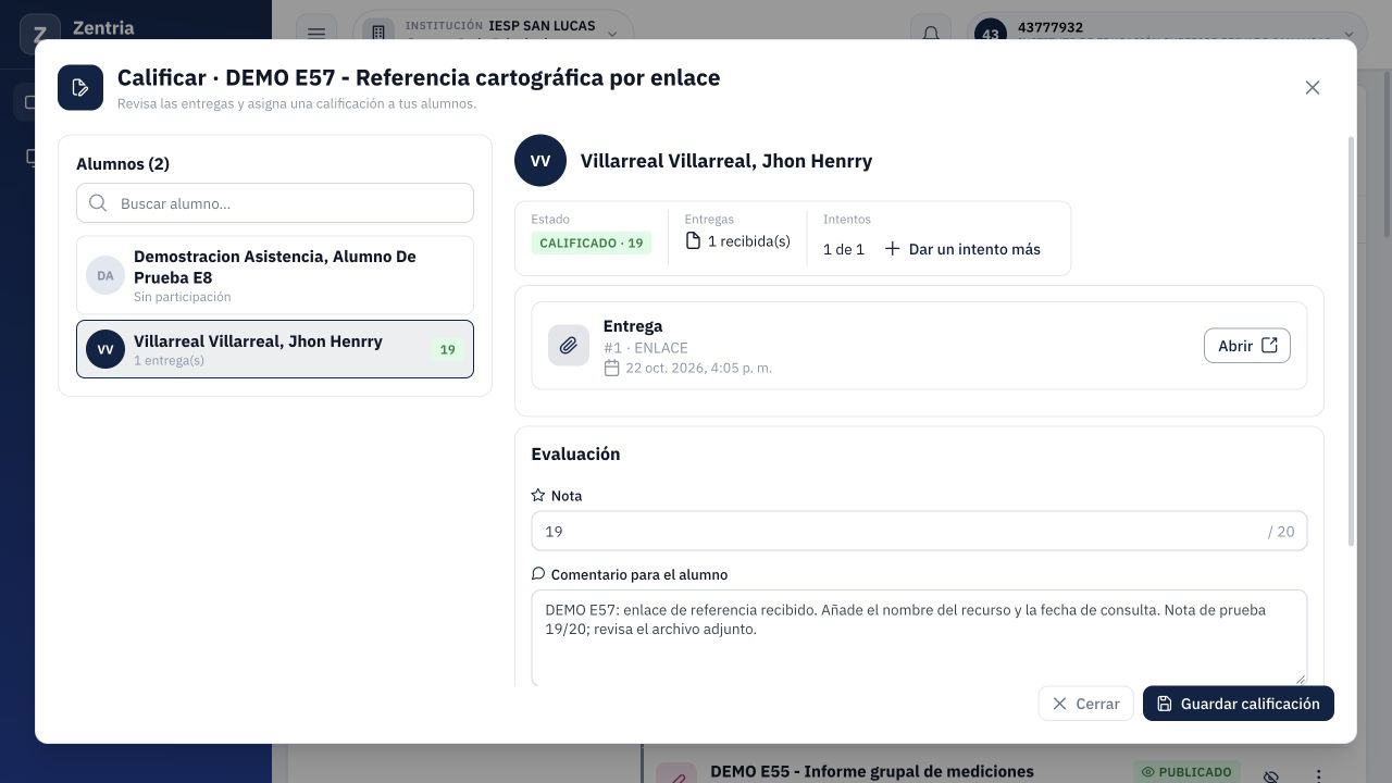 E71 antes del cambio: Jhon seleccionado, 19/20, comentario y Archivo actual de E66.